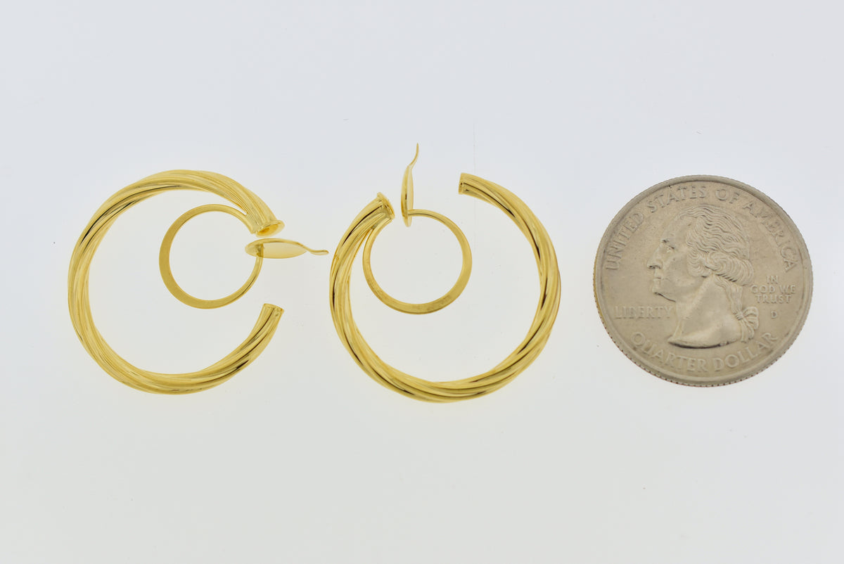 14k yellow gold non pierced round twisted hoop clip on earrings