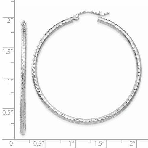 14k white gold diamond cut round hoop earrings 44mm x 2mm