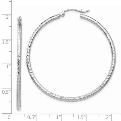 14k white gold diamond cut round hoop earrings 44mm x 2mm