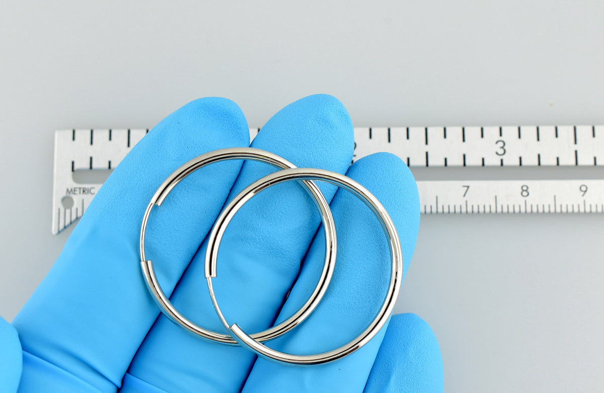 14k white gold round endless hoop earrings 30mm x 2mm