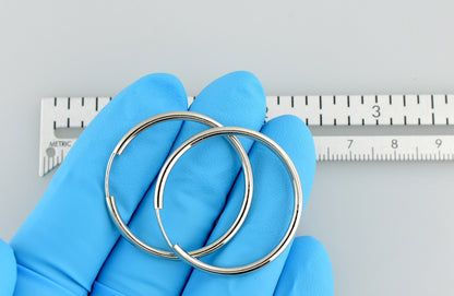14k white gold round endless hoop earrings 30mm x 2mm