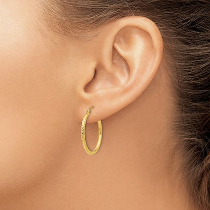 14k yellow gold diamond cut classic round hoop earrings 25mm x 2mm