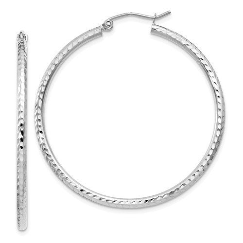 14k white gold diamond cut round hoop earrings 39mm x 2mm