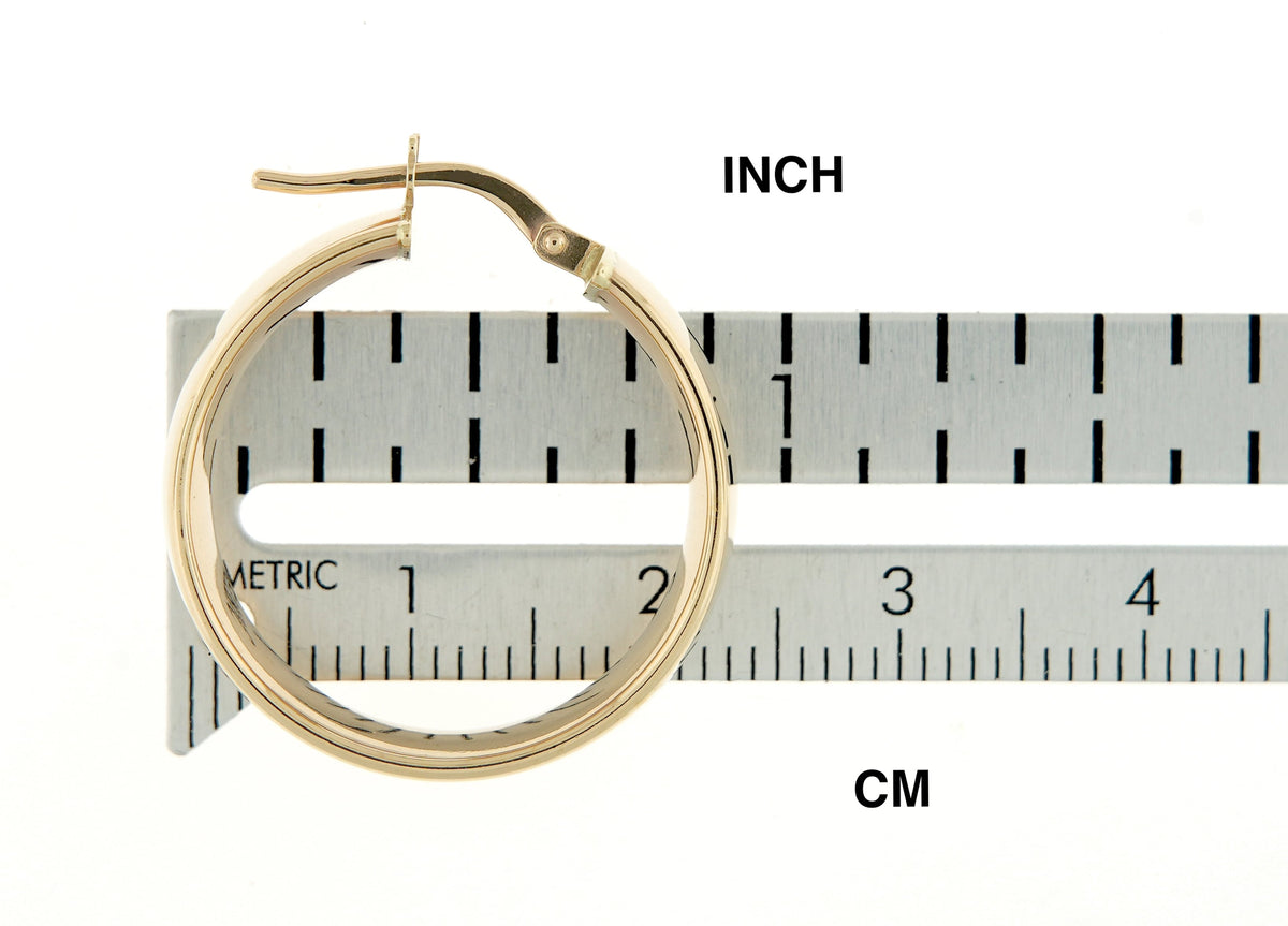 14k yellow gold round square tube hoop earrings 23mm x 7mm