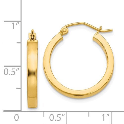 14k yellow gold square tube round hoop earrings 19mm x 3mm