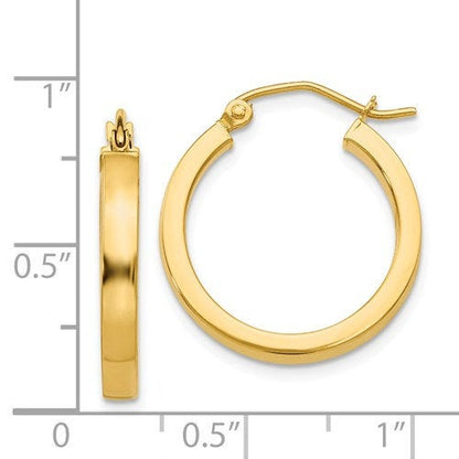 14k yellow gold square tube round hoop earrings 19mm x 3mm