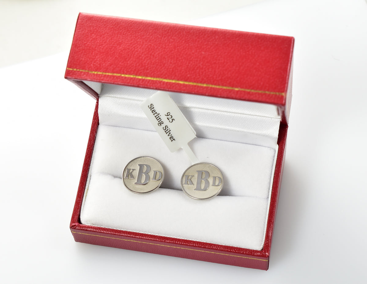 14k yellow gold 14k white gold sterling silver round cufflinks cuff links personalized monogram
