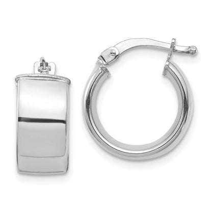 14k white gold round square tube hoop earrings 14mm x 7mm