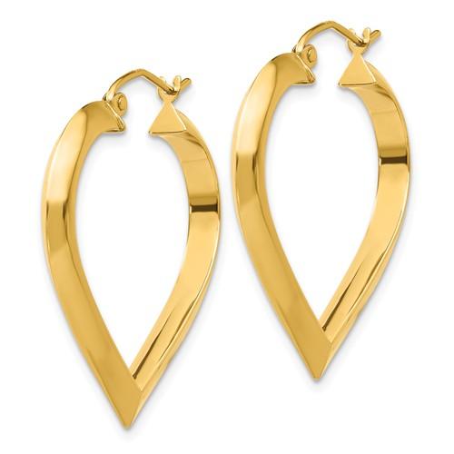 14k yellow gold heart hoop earrings 29mm x 3mm