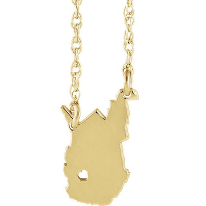 14k gold 10k gold silver west virginia wv state map necklace heart personalized city