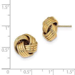 14k Yellow Gold 14mm Textured Love Knot Stud Post Earrings