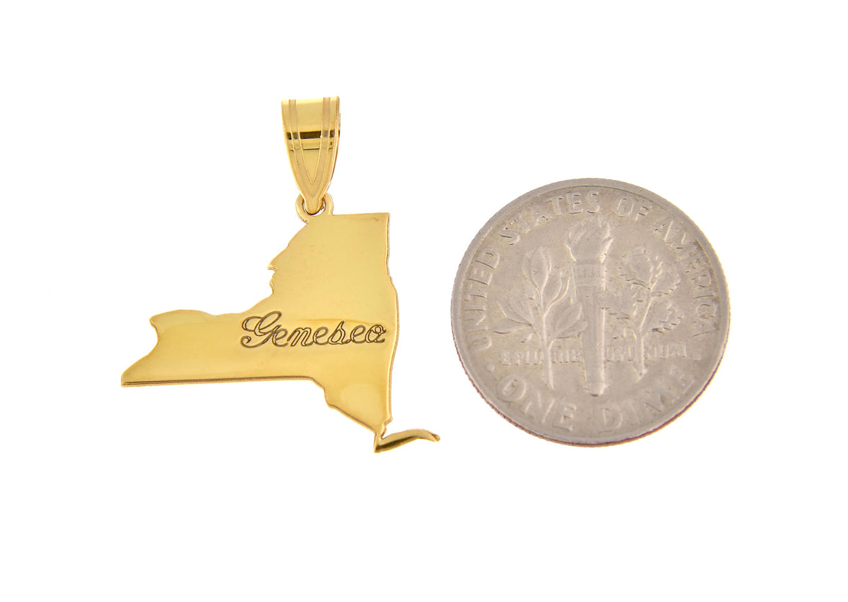 14k gold or sterling silver new york  ny state map pendant charm personalized monogram