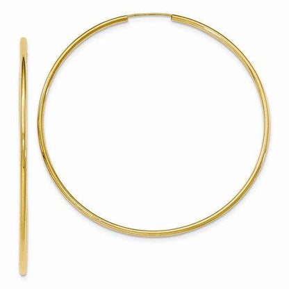 14k yellow gold extra large classic endless hoop earrings 72mm x 2mm