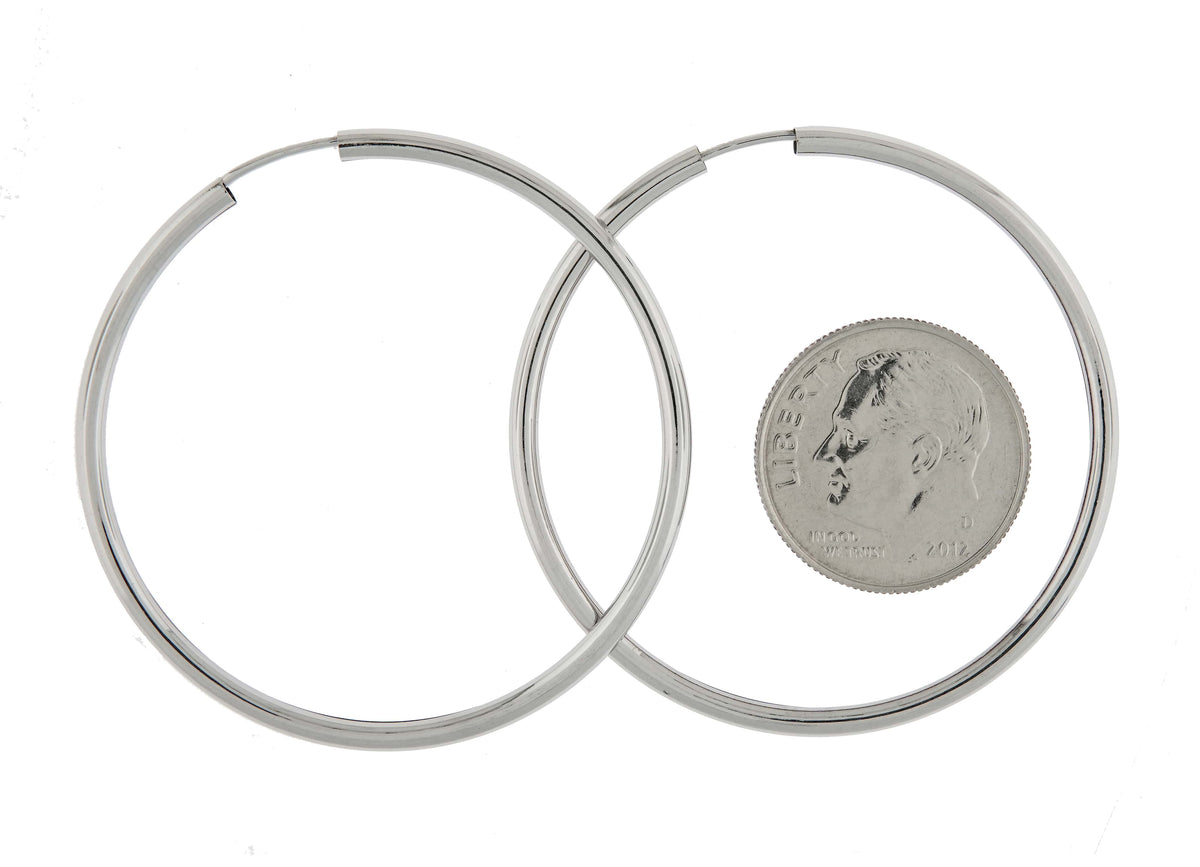 14k white gold round endless hoop earrings 38mm x 2mm