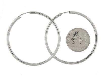 14k white gold round endless hoop earrings 38mm x 2mm