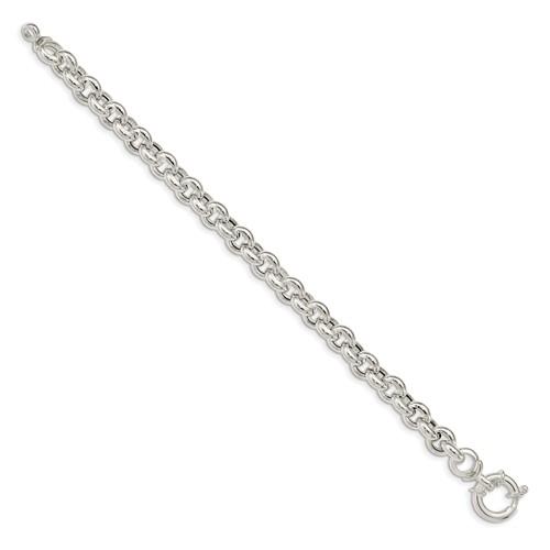 Sterling Silver 8mm Fancy Link Rolo Bracelet Chain Spring Ring Clasp 8 inches