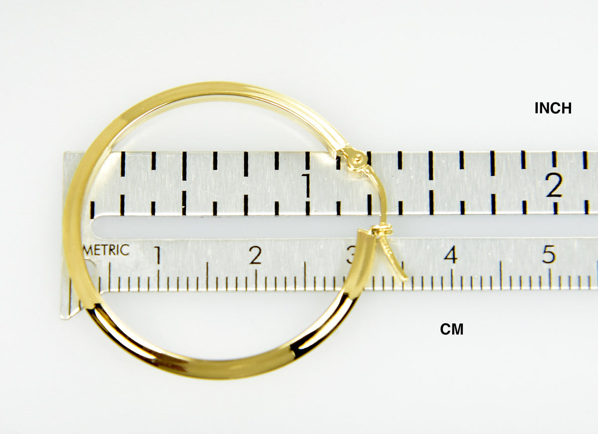 14k yellow gold round knife edge hoop earrings 30mm x 2.25mm