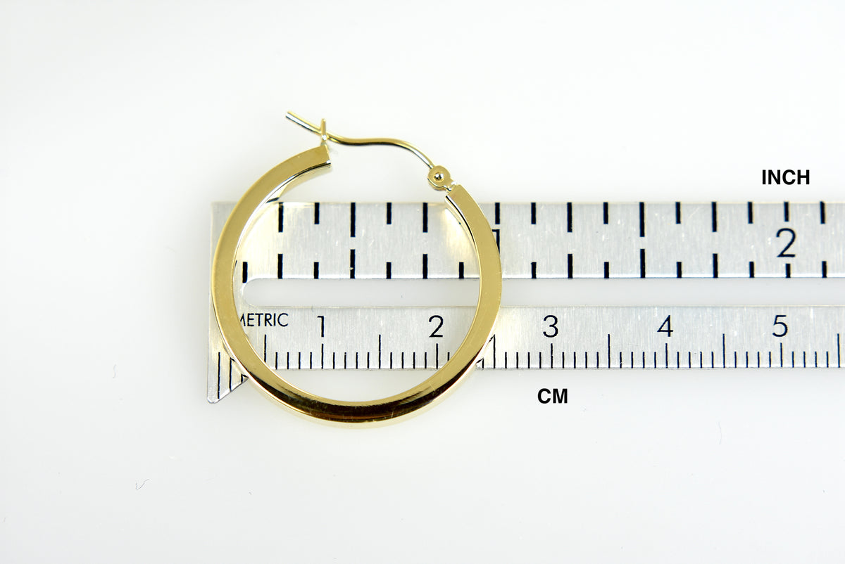 14k yellow gold square tube round hoop earrings 24mm x 3mm