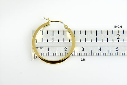 14k yellow gold square tube round hoop earrings 24mm x 3mm