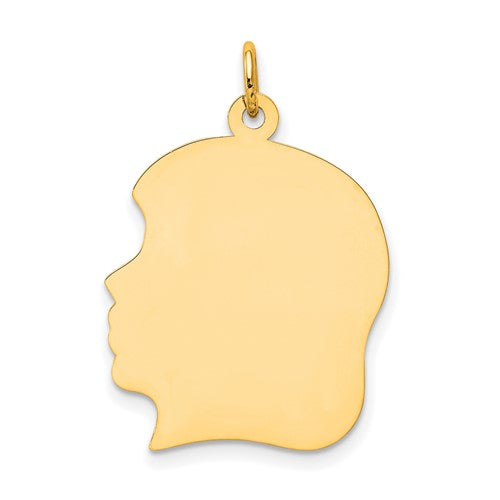 10K Solid Yellow Gold 20mm Girl Facing Left Head Silhouette Engravable Disc Pendant Charm Engraved Personalized Initial Name Monogram