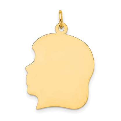 10k solid yellow gold 20mm girl facing left head silhouette engravable disc pendant charm engraved personalized initial name monogram