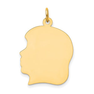 10K Solid Yellow Gold 20mm Girl Facing Left Head Silhouette Engravable Disc Pendant Charm Engraved Personalized Initial Name Monogram
