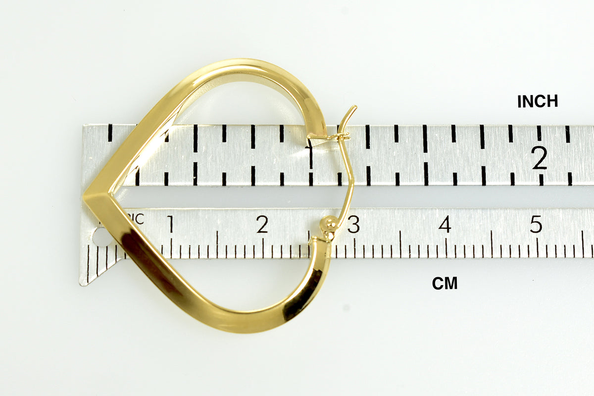 14k yellow gold heart hoop earrings 29mm x 3mm