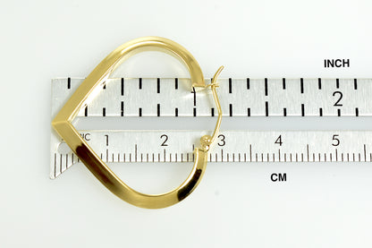 14k yellow gold heart hoop earrings 29mm x 3mm