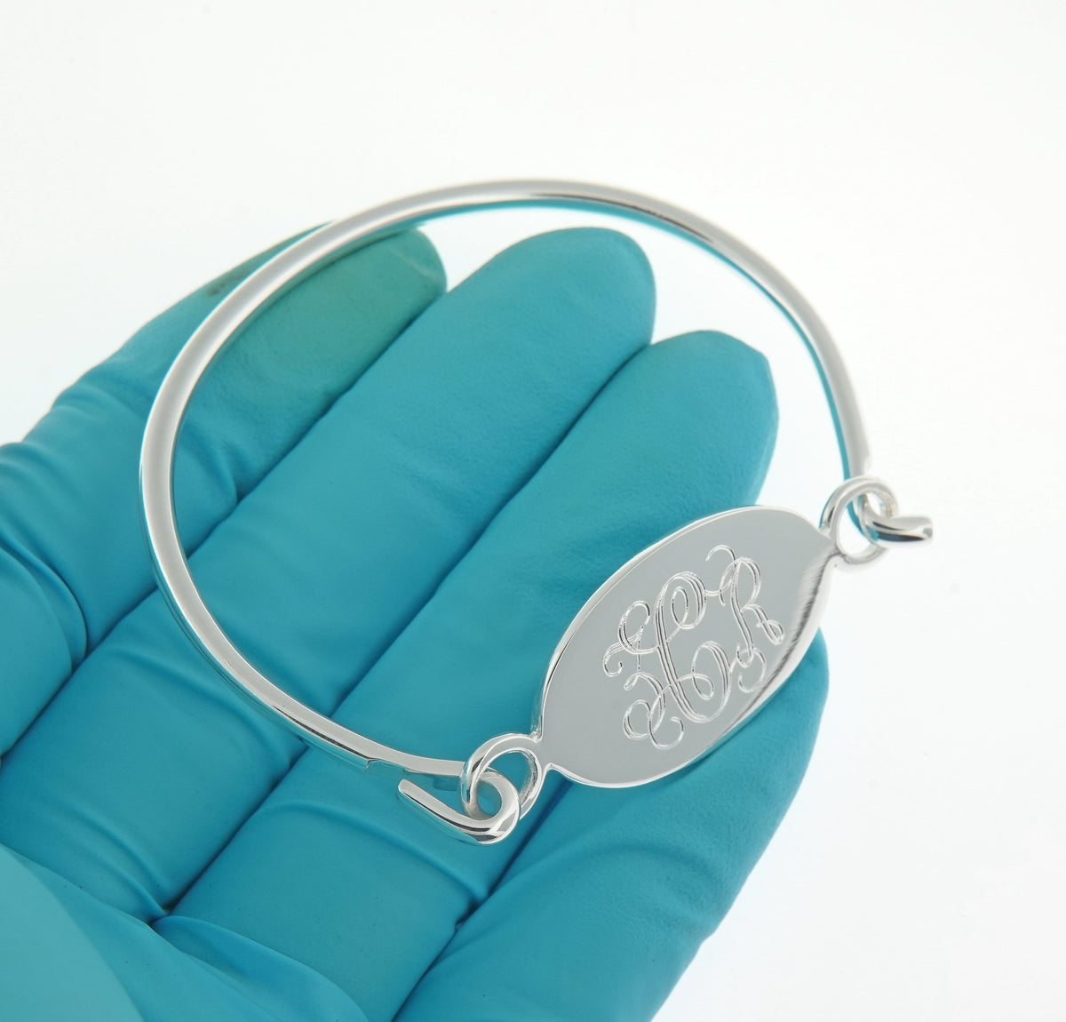 sterling silver oval id plate bangle bracelet custom engraved personalized name initials monogram