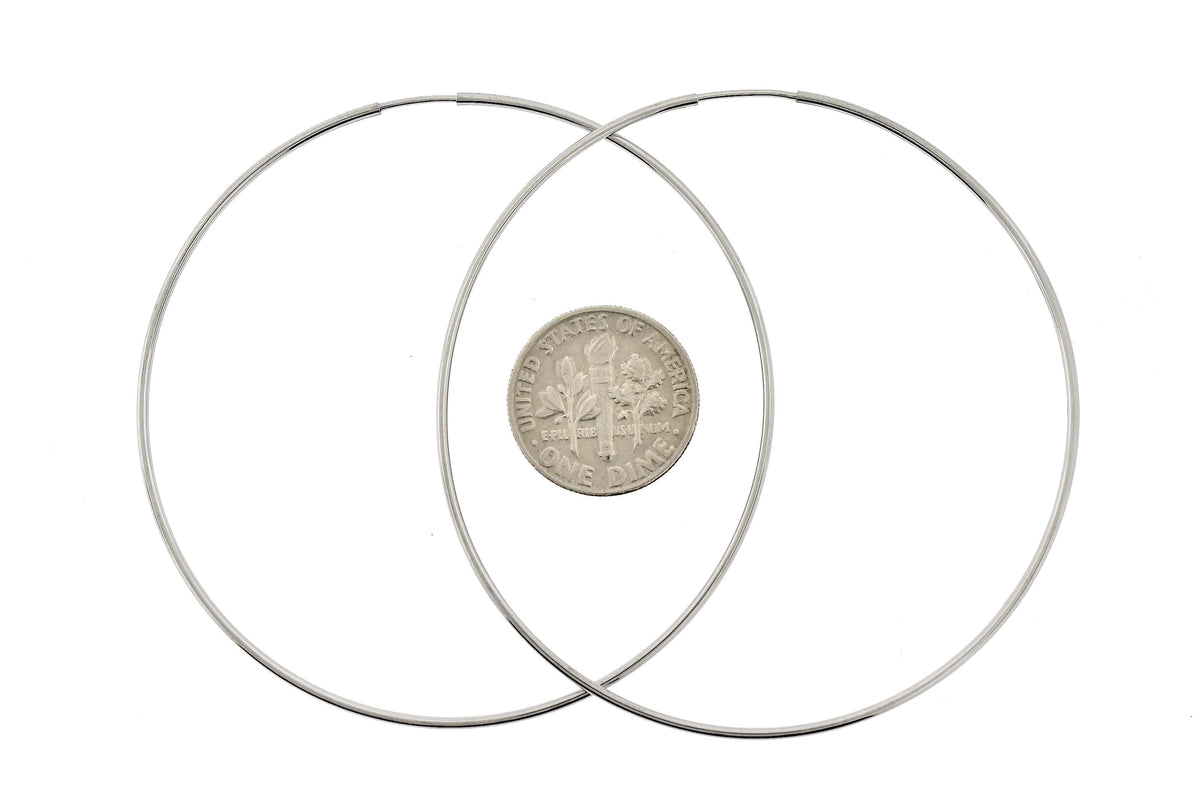 14k white gold large round endless hoop earrings 60mm x 1.20mm