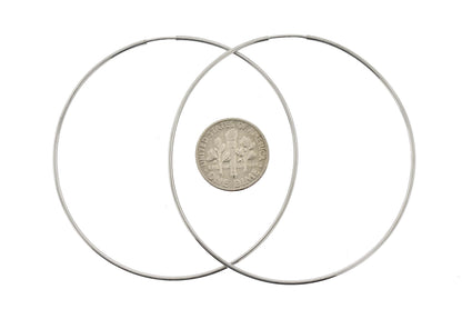 14k white gold large round endless hoop earrings 60mm x 1.20mm