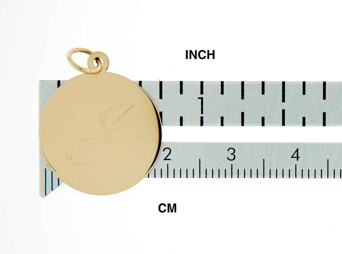 10k yellow gold 18mm round circle disc pendant charm personalized monogram engraved