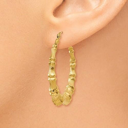 14k yellow gold bamboo hoop earrings 33mm