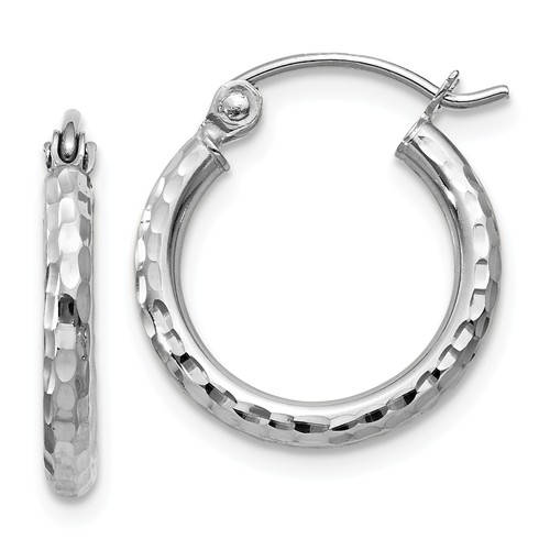 14k white gold diamond cut round hoop earrings 15mm x 2mm