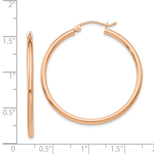 14k rose gold classic round hoop earrings 35mm x 2mm