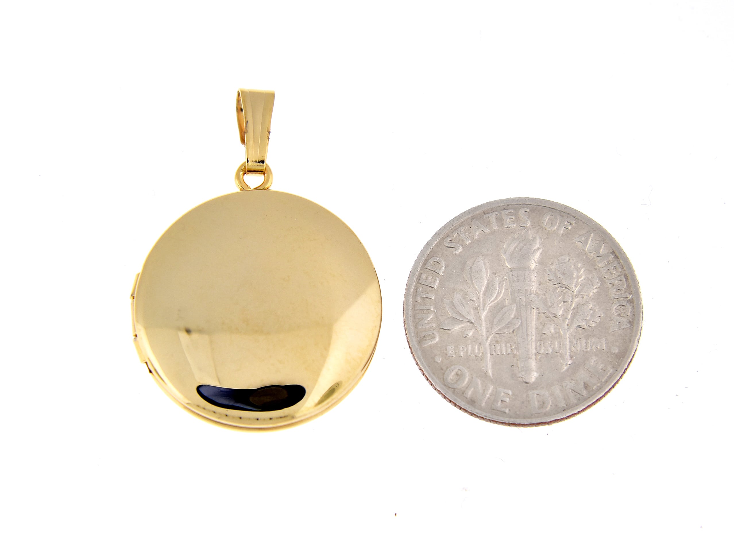 14k Yellow Gold 19 mm Round Locket Pendant Charm Engraved Personalized Monogram