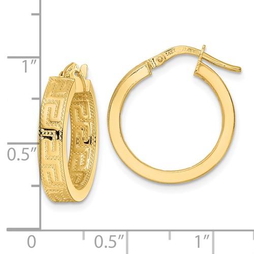 14k yellow gold greek key square tube round hoop earrings