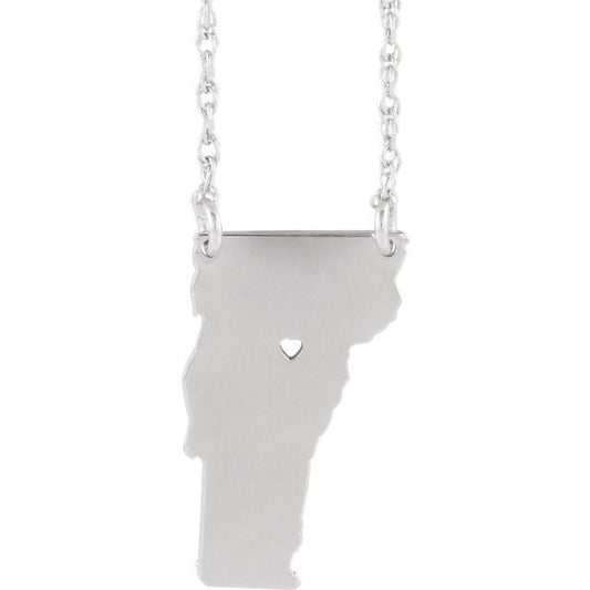 14k gold 10k gold silver vermont vt state map necklace heart personalized city