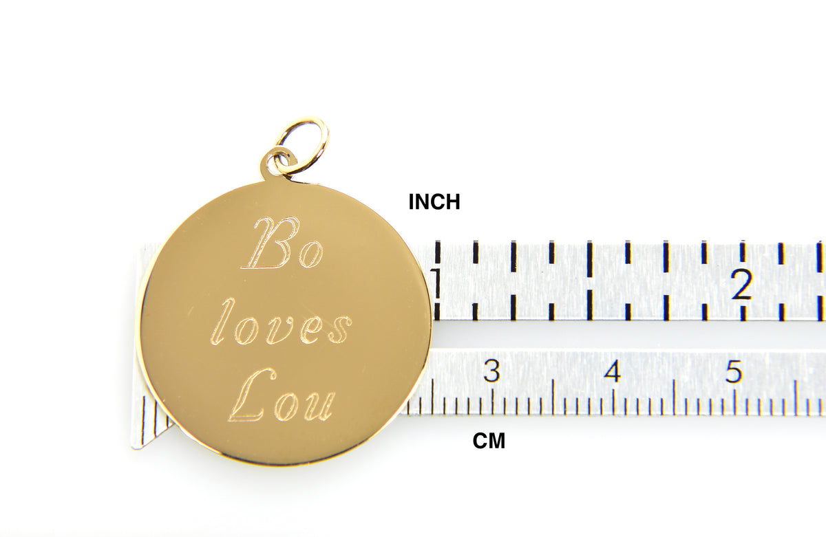 10k yellow gold 24mm round circle disc pendant charm personalized monogram engraved