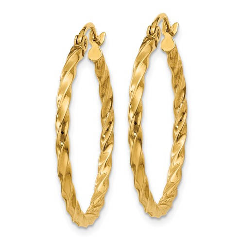 14k yellow gold twisted modern classic round hoop earrings 25mm x 2mm