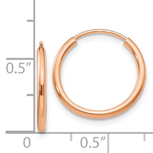 14k Rose Gold Classic Endless Round Hoop Earrings 15mm x 1.5mm