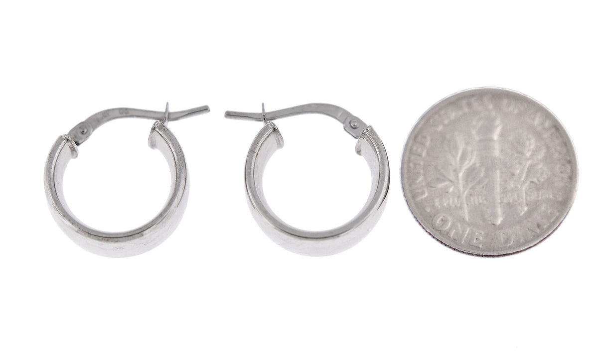 14k white gold round square tube hoop earrings 14mm x 7mm