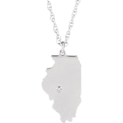 14k 10k yellow rose white gold diamond silver illinois il state map personalized city necklace