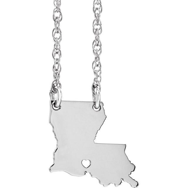14k gold 10k gold silver louisiana state map necklace heart personalized city