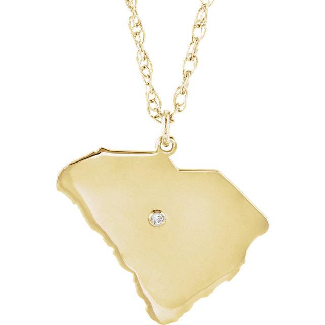 14k 10k Yellow Rose White Gold Diamond Silver South Carolina SC State Map Personalized City Necklace