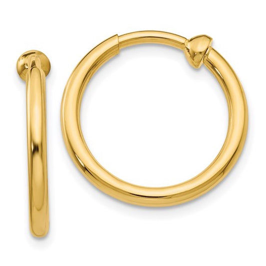 14k yellow gold hoop non pierced clip on endless round hoop earrings 19mm x 2mm