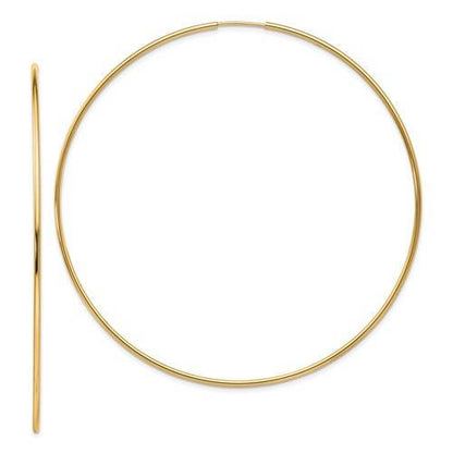 14k yellow gold  extra large endless round hoop earrings 70mm x 1.20mm