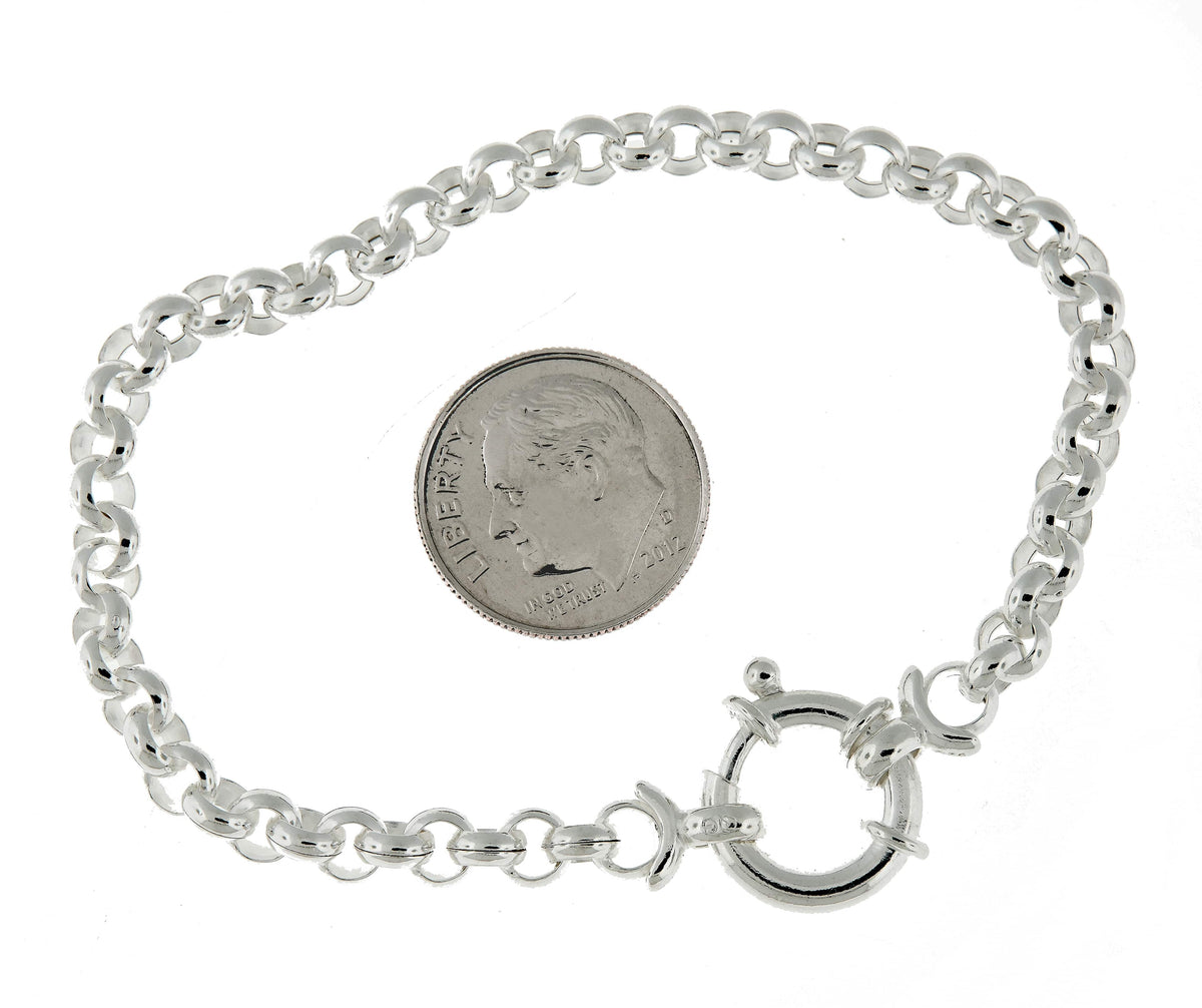 sterling silver 4mm fancy link rolo bracelet chain spring ring clasp 7 inches