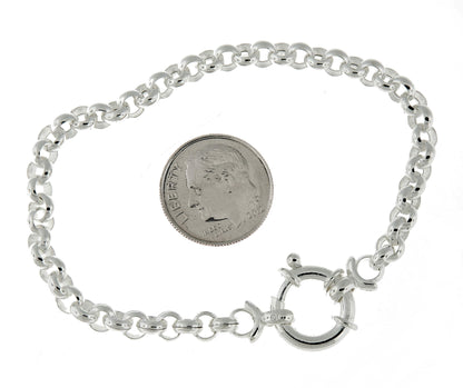 sterling silver 4mm fancy link rolo bracelet chain spring ring clasp 7 inches