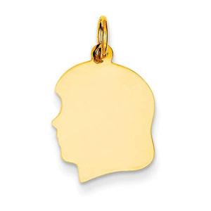 10K Solid Yellow Gold 13mm Girl Facing Left Head Silhouette Engravable Disc Pendant Charm Engraved Personalized Initial Name Monogram